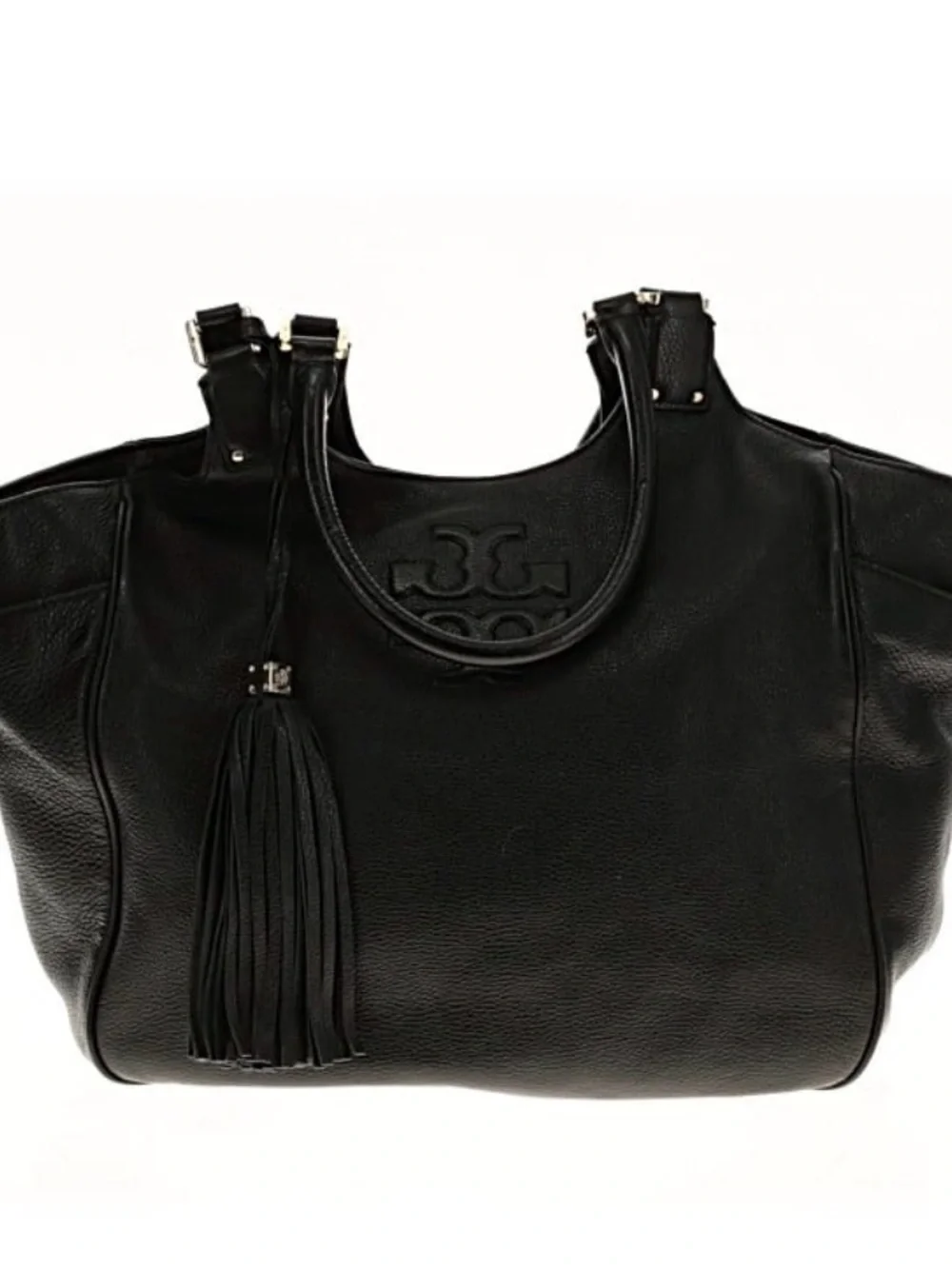 Tory Burch Thea Black Leather Tassel Shoulder Tote EUC - Excellent